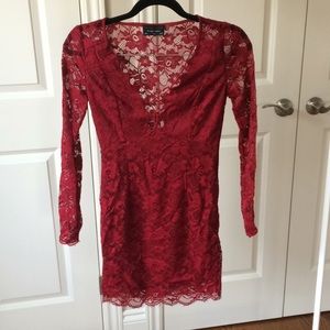 Red lace mini dress